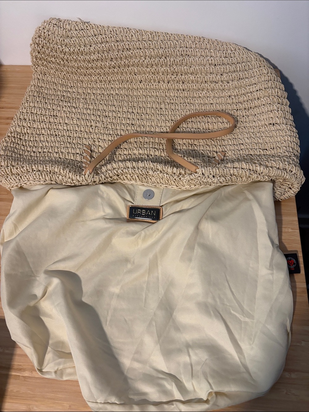 Urban Expressions Woven Tote Bag with Tan Handles Vegan - Picture 5 of 8